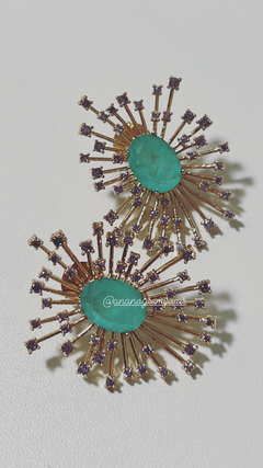 Brinco turnalina /lilas banho ouro 18k