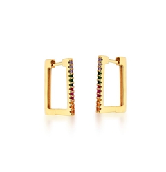 Brinco ret zirc coloridas banho ouro 18k - comprar online