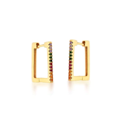 Brinco ret zirc coloridas banho ouro 18k - comprar online