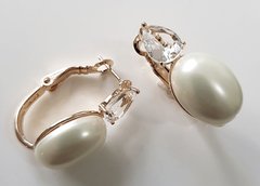 Brinco argola pedra/perola banhado a ouro 18k - Ananogueirasemijoias
