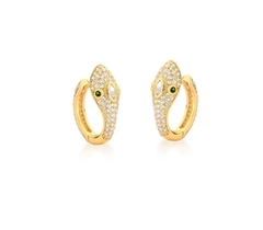 Br argola Cobra Zircônias Verdes Banhada Ouro 18k