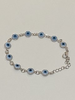 Pulseira olho grego ródio branco 18cm