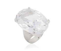 Anel cristal oval ródio branco