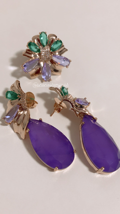 Conjunto roxo banhado a ouro 18k
