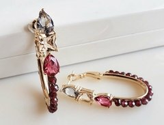 Brinco argola cristais coloridos banh a ouro