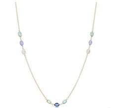 Colar Cristais Intercalados Banho Ouro 18k