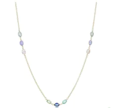 Colar Cristais Intercalados Banho Ouro 18k