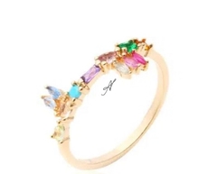 Anel pedras coloridas banho ouro 18k na internet