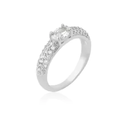 Ane cravejado pedra oval banhado a ródio branco - comprar online
