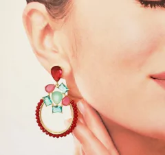 Brinco cristais vermelho banhado a ouro 18k - comprar online