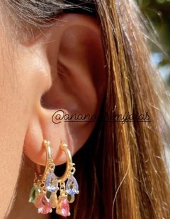 Brinco argolas cristais coloridas banhada a ouro 18k na internet