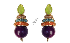 Brinco pedra multicolorido banho ouro 18k