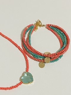 Colar coração azul/coral