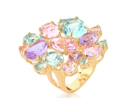 Anel colorido banho ouro 18k