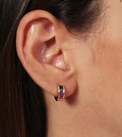Brinco argola zirconias coloridas banho ouro 18k - comprar online