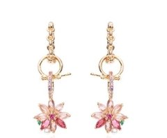 Brinco argola flor cristal banhad a ouro 18k