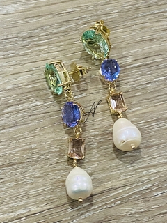 Brinco colorido Perola banho ouro 18k