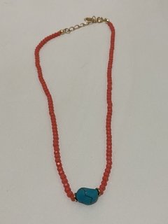 Choker coral pedra turquesa