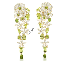 Brinco longo flores banhado a ouro 18k