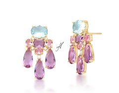 Brinco cristais colors banhado a ouro 18k