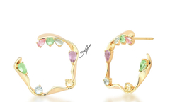 Brinco zirconias colors banhado a ouro 18k