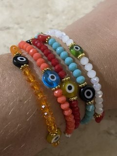 Pulseira cristais e olho grego