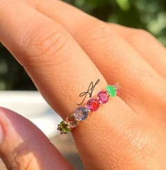 Anel pedras multicoloridas banho ouro 18k - comprar online