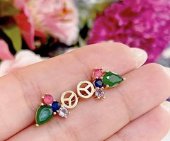 Brinco ☮️ Amor Cristal Esmeralda Banhado a Ouro 18K