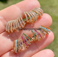 Brinco zirconias coloridas banho ouro 18k na internet