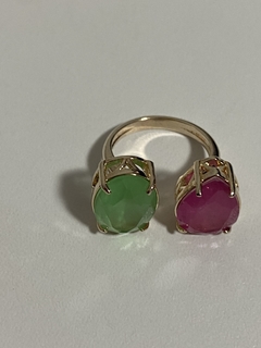 Anel pink e verde banho ouro 18k