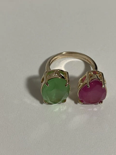 Anel pink e verde banho ouro 18k