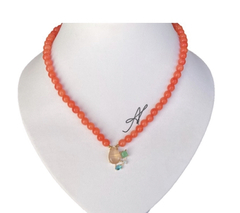 Conjunto cristais coral banho ouro 18k