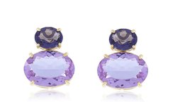 Brinco oval pedras banhado a ouro 18k na internet
