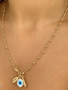 Colar bolinha olho grego patuá banhado a ouro 18k 60cm