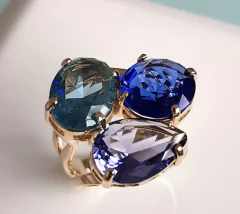 Anel pedras coloridas banhado a ouro 18k