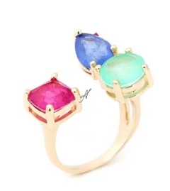 Anel 3 pedras coloridas banhado a ouro 18k - comprar online