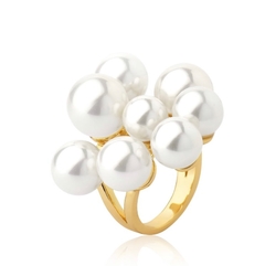 Anel perolas shell banho ouro 18k