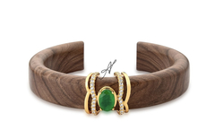 Conjunto madeira esmeralda banho ouro 18k