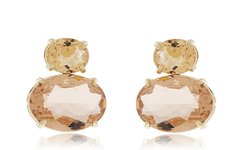 Brinco oval pedras banhado a ouro 18k - loja online