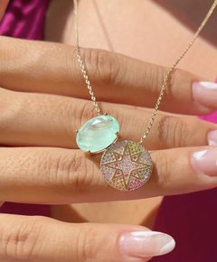 Colar Escapulpário pedra e Mandala Estrela Banhado a ouro 18K - loja online