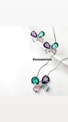 Conjunto borboleta cristal banhado a ouro 18k na internet