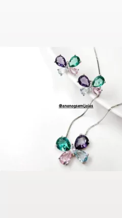 Conjunto borboleta cristal banhado a ouro 18k na internet