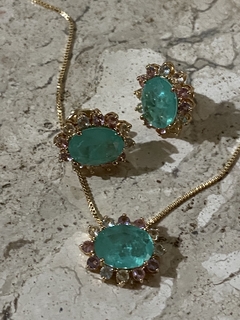 Conjunto turmalina flor colorida banhada a ouro 18k - comprar online
