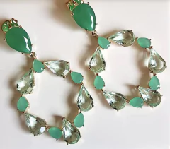 Brinco cristal verde banhado a ouro 18k