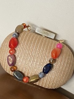Clutch palha c alça de pedras naturais - comprar online