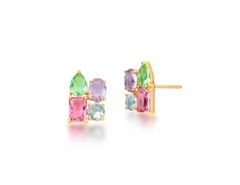 Brinco formas cristais collors banho ouro 18k
