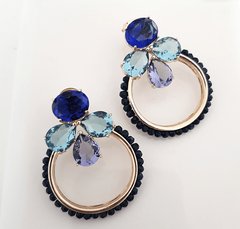 Brinco cristais safira, lavanda e aquamarine, - comprar online