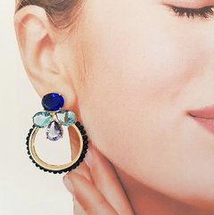 Brinco cristais safira, lavanda e aquamarine,