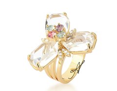 Anel flor incolor banhada a ouro 18k