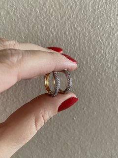 Argola fina duas cores zircônia branca